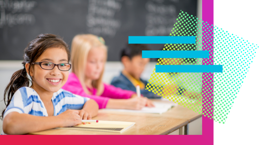 A happy elementary school student prepares for a great year ahead.