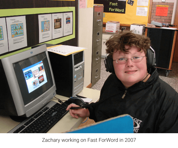 Zachary using Fast ForWord at school in 2007, the summer before his freshman year