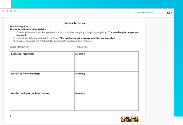 Screenshot of one graphic organizer made for iVideos. 